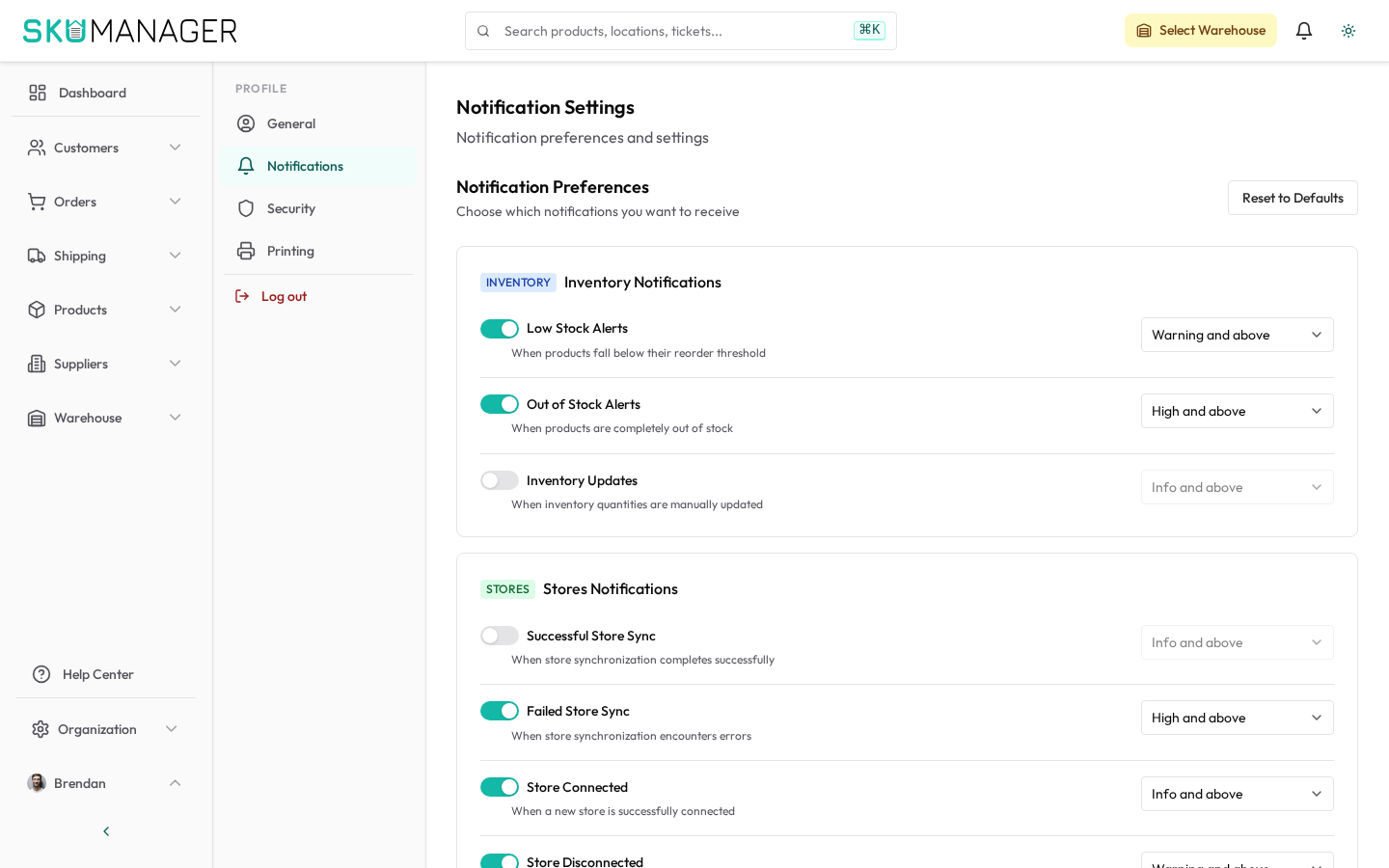 Notification settings — choose which alerts your team receives